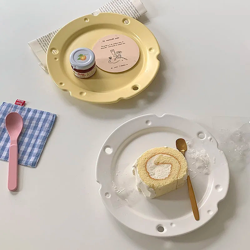 Solhui  Ins Cute Ceramic Cheese Plate Creative Breakfast Salad Dessert Plate