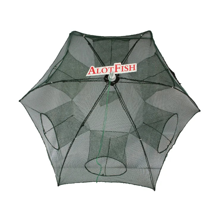 6 Entry Green Nylon Folding Double Tent Umbrella Trap Fish Cage Net with Aluminum Alloy Rod Waterproof Easy Usage