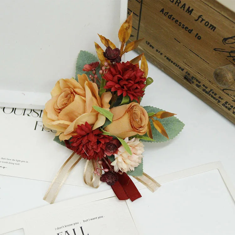 Wedding Flowers Ivory Rose Bridal Bridesmaid Groom Wrist Flowers Artificial Roses Silk Centerpiece Flower Ball Wrist Corsage