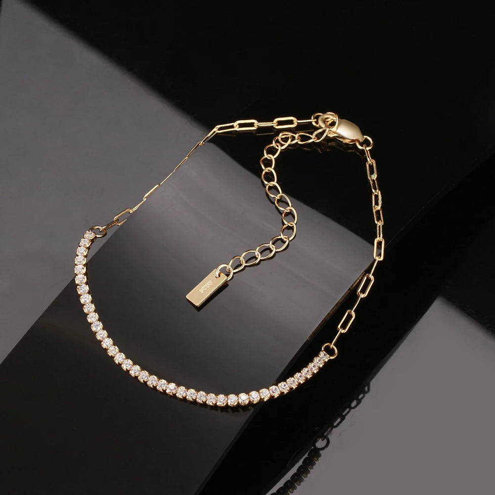 BSB141 RINNTIN 14K Gold Plated Adjustable Tennis Chain Bracelet Delicate Minimalist Paperclip Chain Bracelet for Women Jewelry