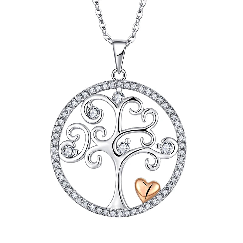 Tree of Life Charm Pendant Necklace Jewelry Rose Gold Silver Plated Custom 925 Sterling Silver Trendy Women's Zircon Daily