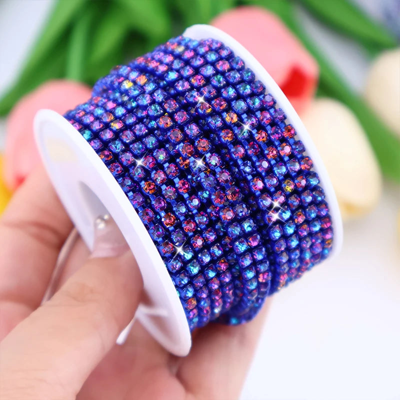 SS12 Fancy Rhinestone Chain Apparel Colorful Claw Glass Dense Cup Chain Trim DIY Accessories Sew-On Shoes
