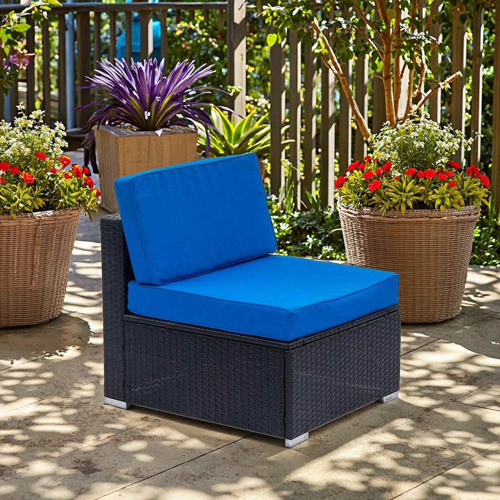 Customized Woven Outdoor Deep Chair Cushion Sponges Waterproof Removable Washable Seat Cushion for Patio Furniture Navy Blue