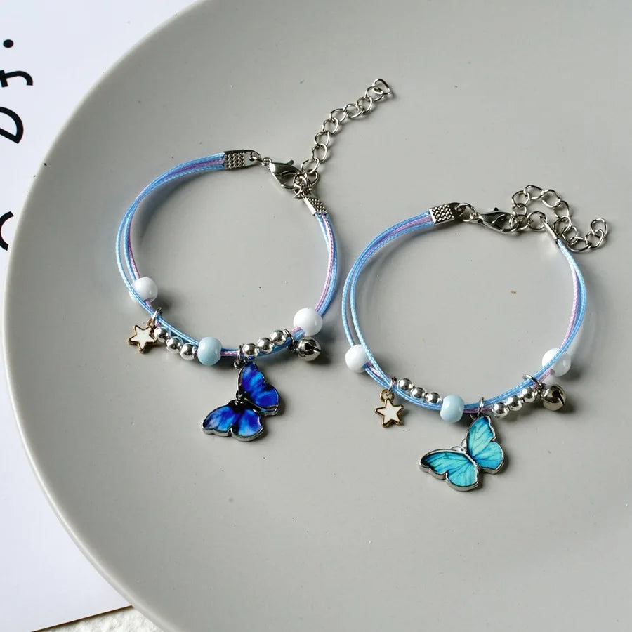 GT Ceramic Bead Bracelets Adjustable Chain Star Charm Blue Butterfly Bracelet for Women Jewelry Gift