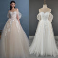 2243# Real Photos Off Shoulder Appliques Lace A-Line Wedding Dress Bridal Gown for Women With Low Back Sweep Train
