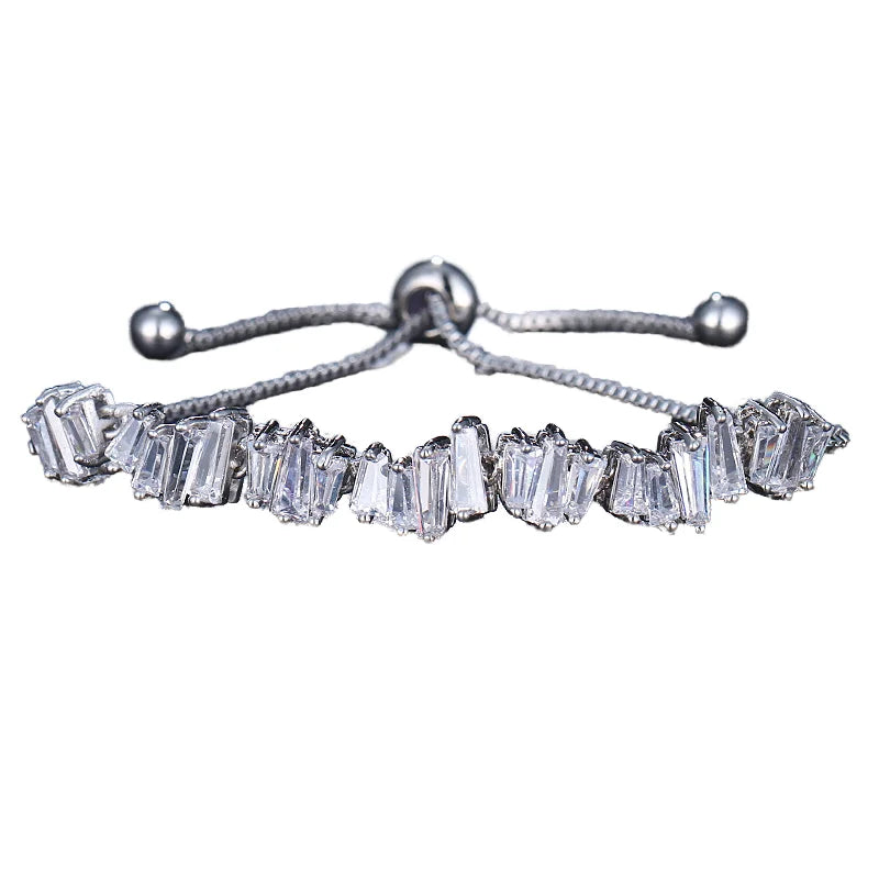 High Quality Rose Gold Geometric Trapezoid Crystal Cubic Zircon Bracelets for Women Pull-Tie Adjustable with Gold Plating