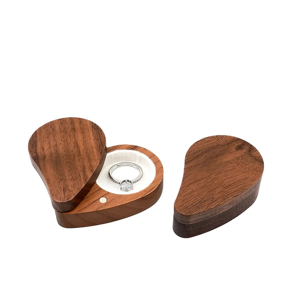 Black Walnut Wood Heart Wedding Luxury Jewellery Packaging Wooden Engagement Ring Boxes Jewelry Ring Box