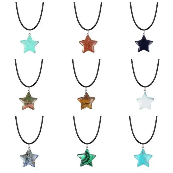 Natural Crystal Star Pendant Healing Crystal Quartz Chakra Gemstone Rock Charms Mixed for Necklace Jewelry Making