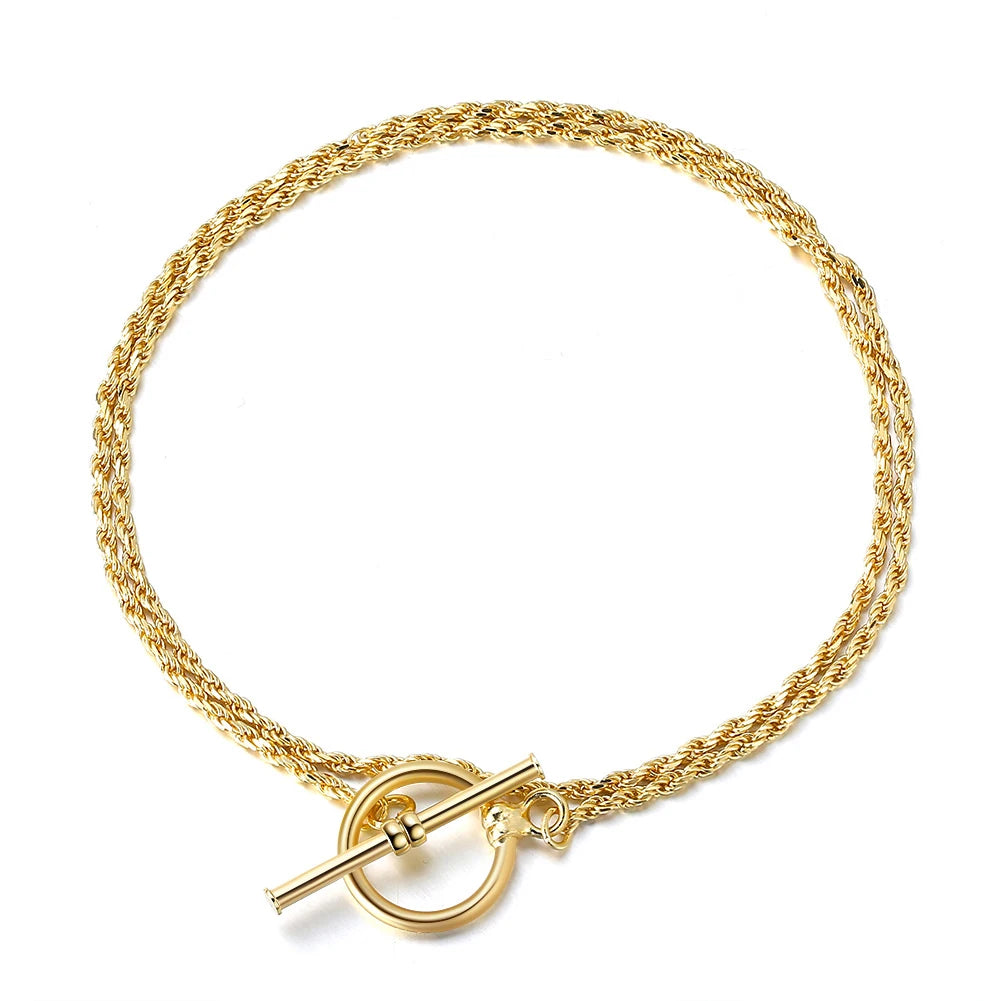 RINNTIN BSB121 Handmade 14K Gold Plated Sterling Silver Italian OT Toggle Clasp 1.5mm Diamond-Cut Braided Chain Bracelet for Men