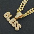 DUYIZHAO Alloy Fashion Hip Hop Letter Pendant BLESS Initial Charm Full Rhinestones Cuban Miami Chain Necklace Gift Men Women