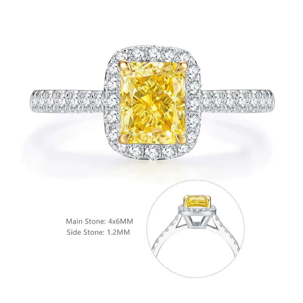 Abiding Light Luxury Halo Design 925 Silver Yellow Moissanite Half Eternity Ring Wedding Engagement Women Two Tone Ring