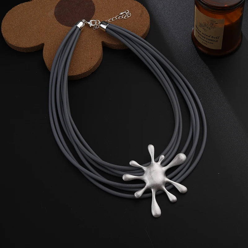 TongLing Wholesale Fashion Jewelry Necklaces Blue Silicone Rope Irregular Geometric Short Necklace for Gift