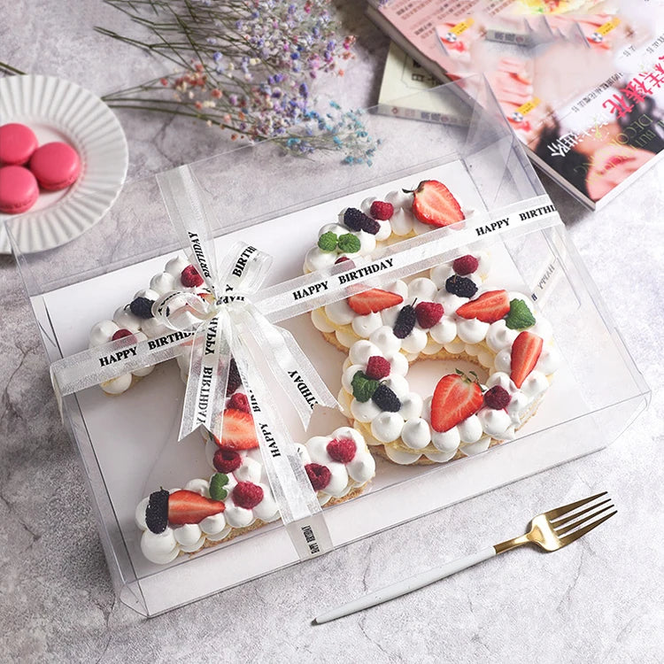 Custom Size Logo Birthday Wedding Transparent Clear 18 Age Number Digital Folded Cake Box