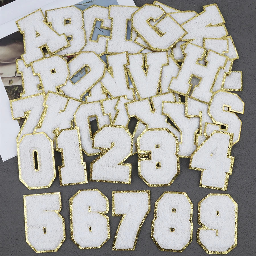 Eco-Friendly Embroidered Sequins Chenille Iron-On Alphabet Letter Patches with Numbers for Hats-Fabric Patch