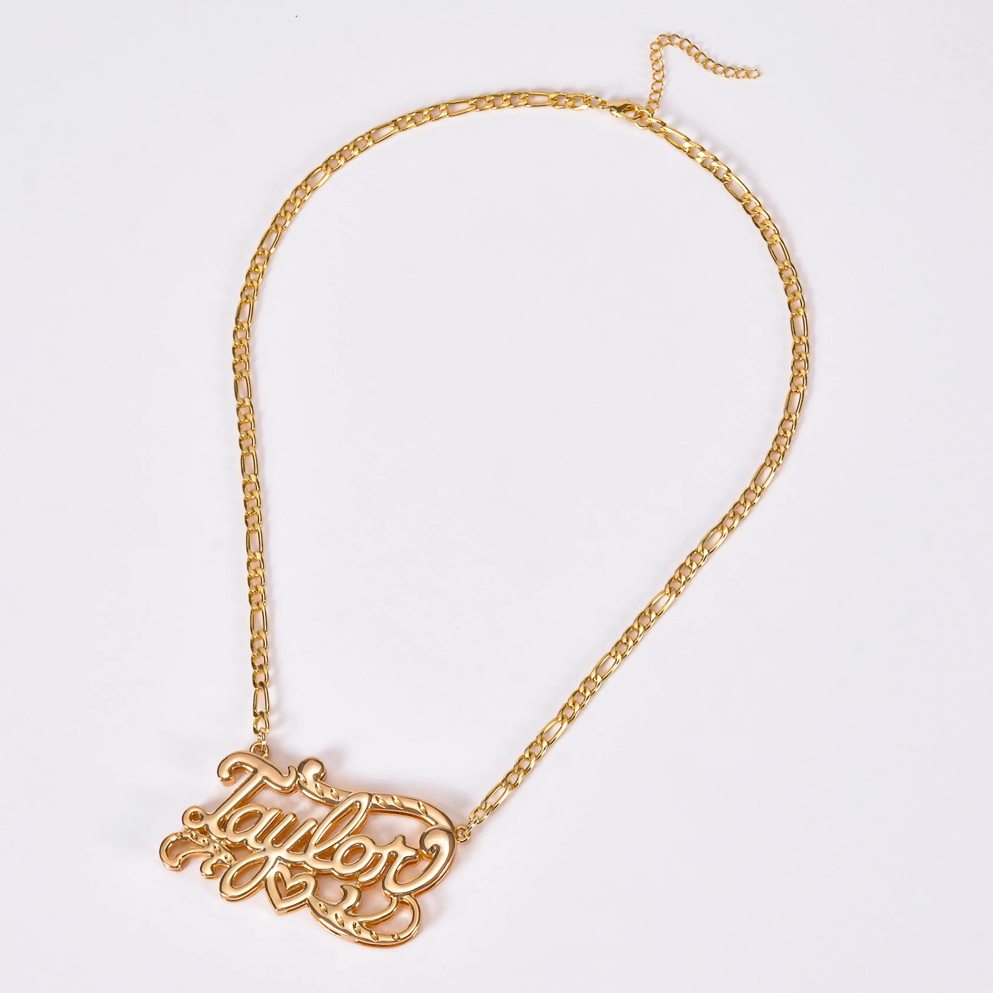 Qiuhan OEM/ODM Two Tone Custom Double Plate 3D Name Necklace Personalized Necklace