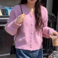 Cis Cardigan for Women Soft Glutinous Pure Color v Neck Slouchy Knit Cardigan Loose Single Breasted Long Sleeve Jacket