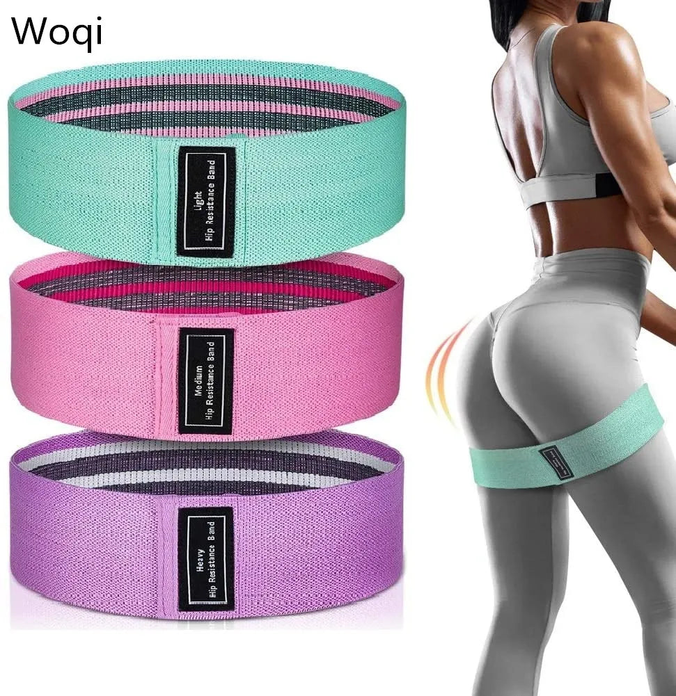 Woqi Non Slip Elastic Booty Exercise Belt Workout Bands Women Sports Fitness 3 Levels Exercise Bands