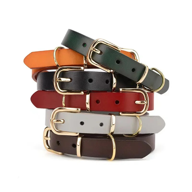 New product 2026 Rose Gold PU Training Collar for Dogs Wholesale Adjustable Wide Genuine Leather Durable Personalized with Metal Buckle