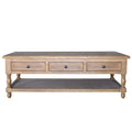 Solid Wood Three Drawer Coffee Table with Natural Style Handcrafted Wooden Furniture