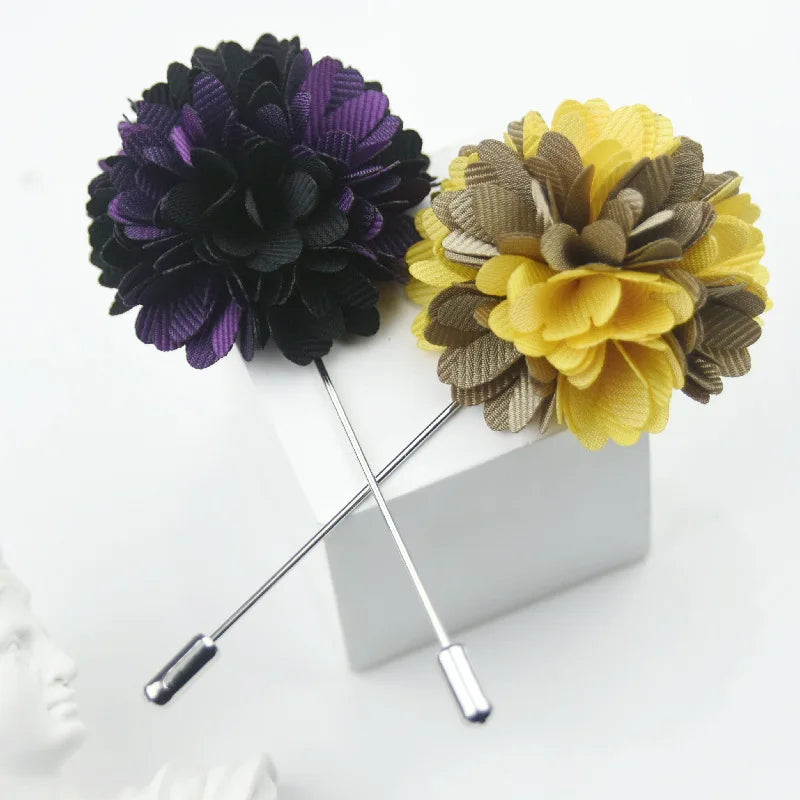 Mens Suit Tuxedo Flower Lapel Pin Rose Floral Long Needle Fabric Corsage Collar Brooch for Party Wedding Accessory Mens Jewelry
