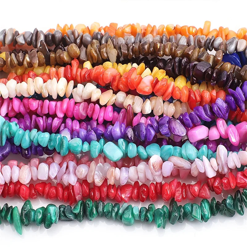 Assorted Colorful Natural Shell Ruby/Emerald/Sapphire Tumbled Gravel Chips Bracelet Beads for Jewelry Making Charms DIY Crafts