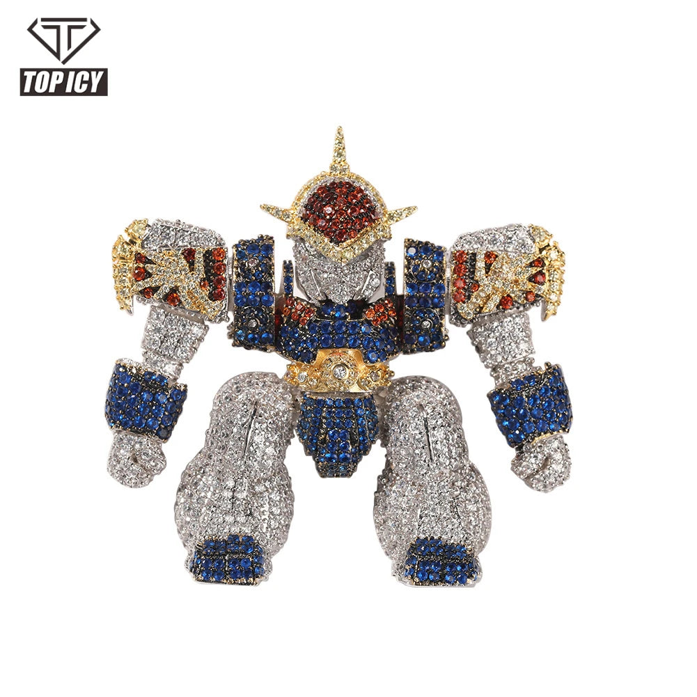 Top Icy Hip Hop Jewelry Cartoon Full CZ Mixed Color Pendant Necklace Iced Out Cubic Zircon Chain Pendant Necklace