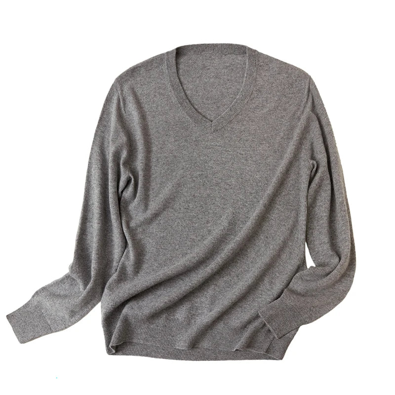 Plain Color Knitted Long Sleeve Men's Sweaters Custom Knitted V Neck  Pure Cashmere Pullover Sweater