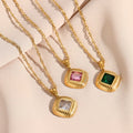 14k Gold Plated Square Thread with Pink Green White Zirconium Stainless Steel Necklace Women