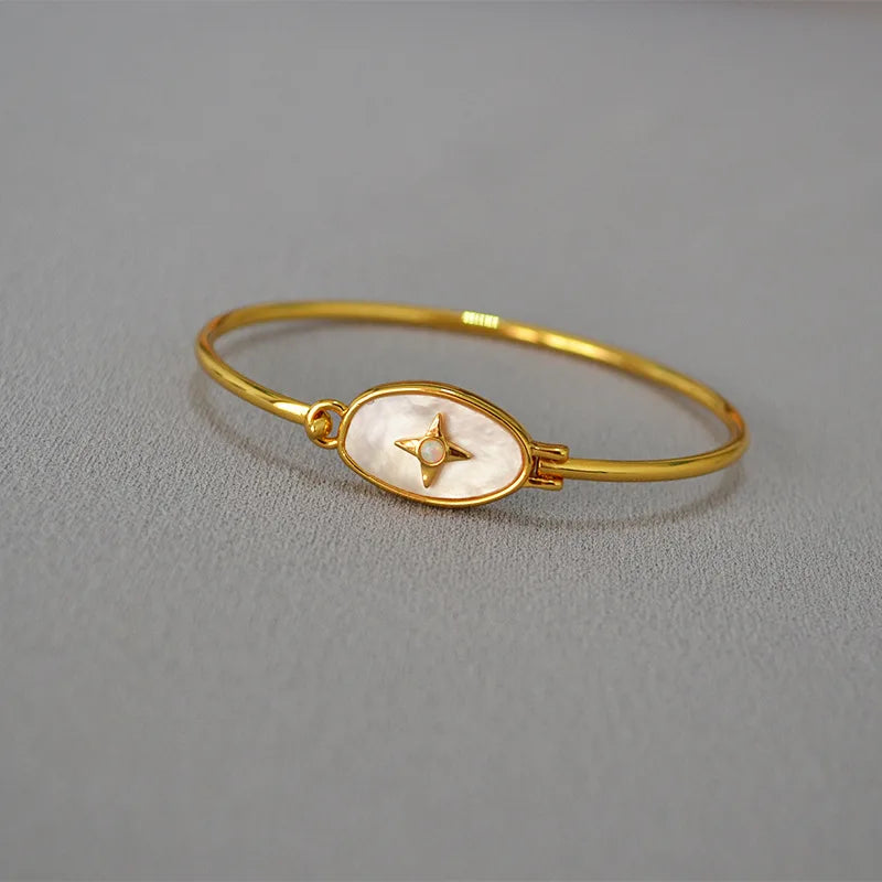 Korean Style Freshwater Mother Shell Gold Plated Bracelet Simple White Colourful for Women Fashionable Thin Bangles