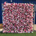GJ-WA898 Oem Factory Artificial Silk Flower Wall Backdrop 8ft*8ft  Roll up Flower Wall pink Flower Wall Panel for Wedding Decor