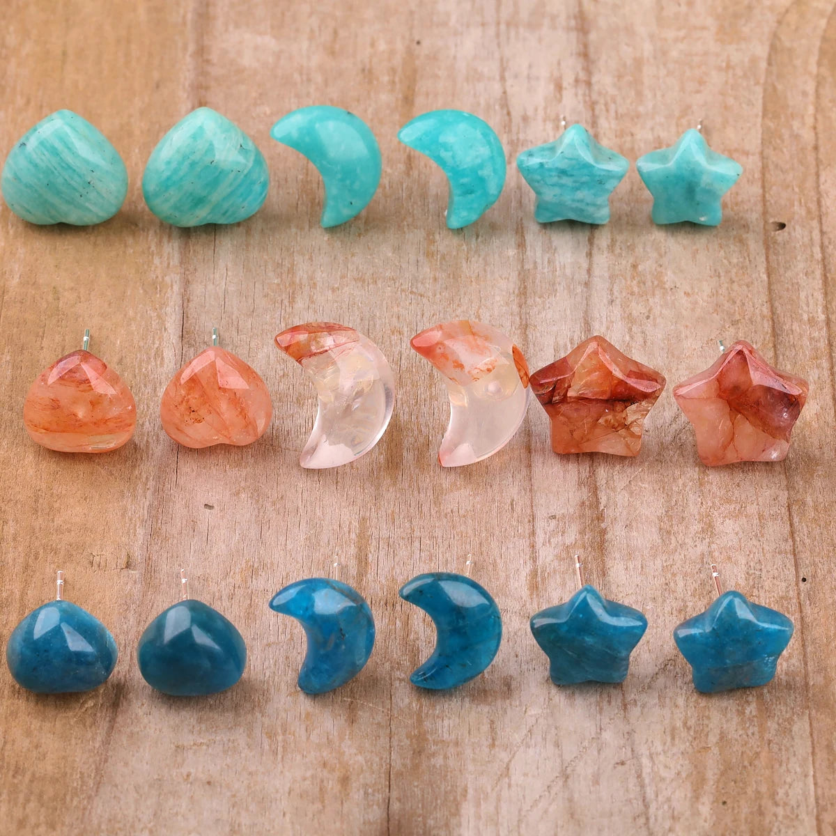 Boho Style Natural Stone Sterling Silver Earrings Wholesale  Healing Crystal Heart Star Moon Shape Women Earring
