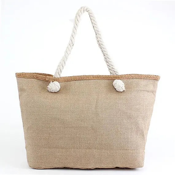 Women's Travel Beach Shopping Shoulder Bag Made of Canvas Large Linen Beach Bag Tote With Zipper