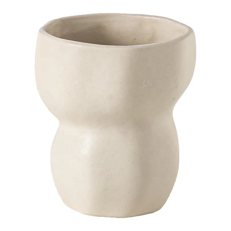 Japanese-Style Matte Ceramic Non-Handle Cup with Small Flower Insert Porch Small Water Milk Coffee Cup Japandi Design Style