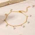 Summer Beach Jewelry Dainty 18K Gold Plated Stainless Steel Tassel Pearl Charm Chain Pendant Anklet for Women Jewelry