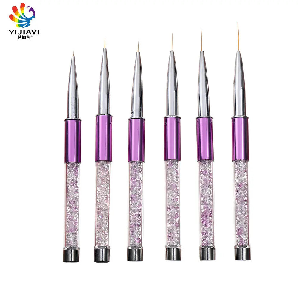 Acrylic Purple Handle Nail Liner Brush with Crystal Metal 5/7/9/11/15/20mm Length Made of Durable Nylon