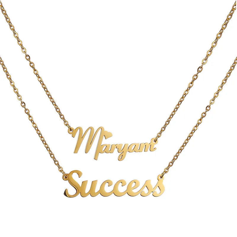 Custom Name  Dainty Necklace Cut Letter Double Pendant 18K Gold Plated Stainless Steel Chain Personalized Gift for Women Men