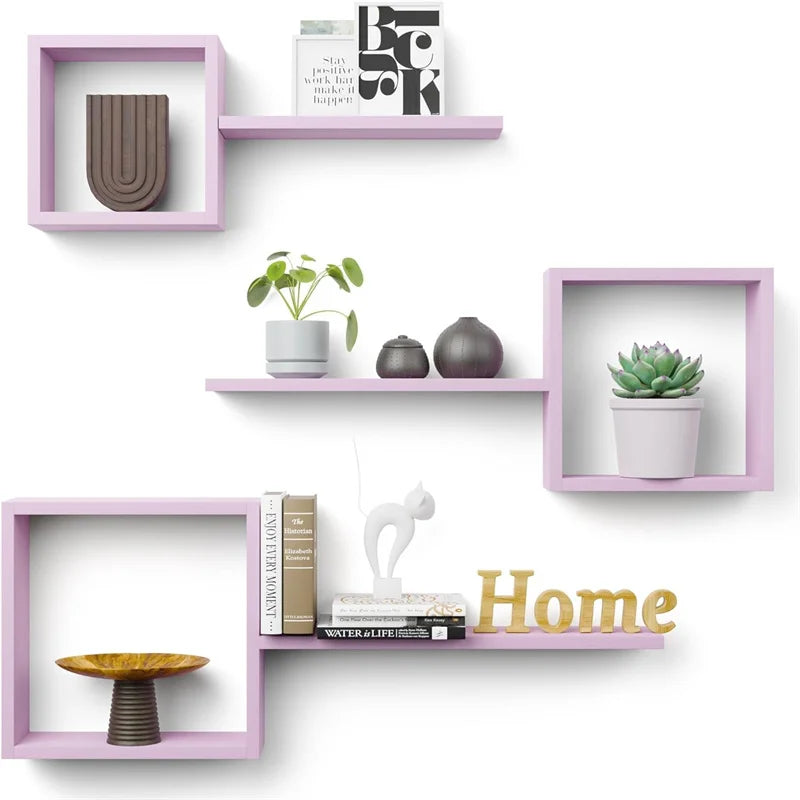 Floating Shelves Wall Mounted Set of 5 Large Capacity Wall Shelves Rustic Wood Shelves for Living Room