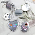 Private Label Mini Portable Sliver Metal Folding Cosmetic Mirror Wholesale Heart Key Chain Women Makeup Mirror