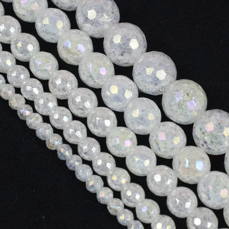 Wholesale Round Faceted AB Rainbow Plating Crystal Quartz Loose Beads Strands for Jewelry Making 4 6 8 10 12mm Length 38cm