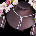 Trendy Tear Drop Heart Shaped White Cubic Zircon Jewelry Sets Women Earrings and Necklace for Graduation Ceremony Costume Party