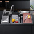 3MM Thickened LED Digital Display Large Single Slot Multiple Functions Flying Rainfall Waterfall Kitchen Sink With Cup Washer
