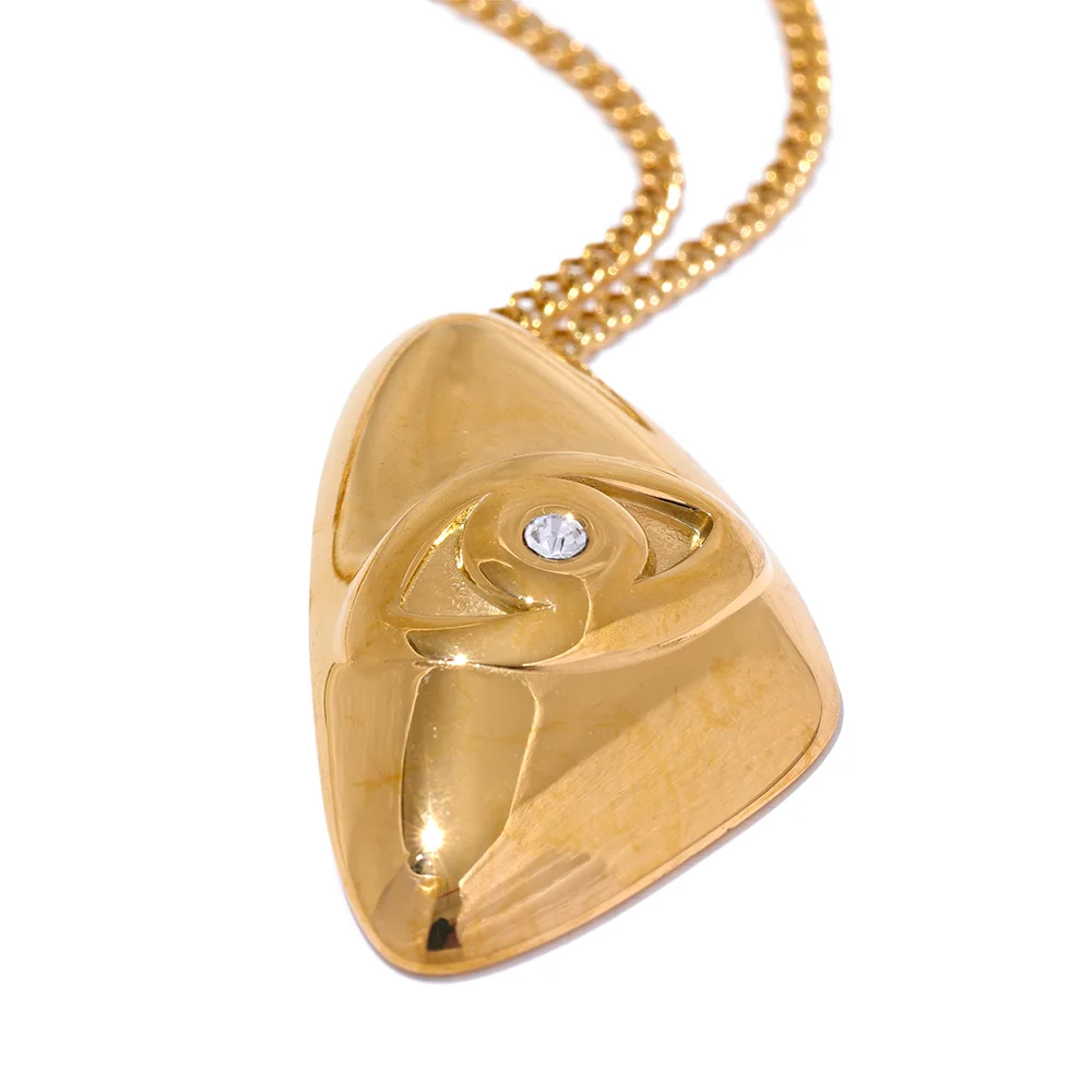 JINYOU 3035 Trendy Stainless Steel Triangle Eye Pendant Necklace Personalized Waterproof Metal Collar Necklace Accessories Gift