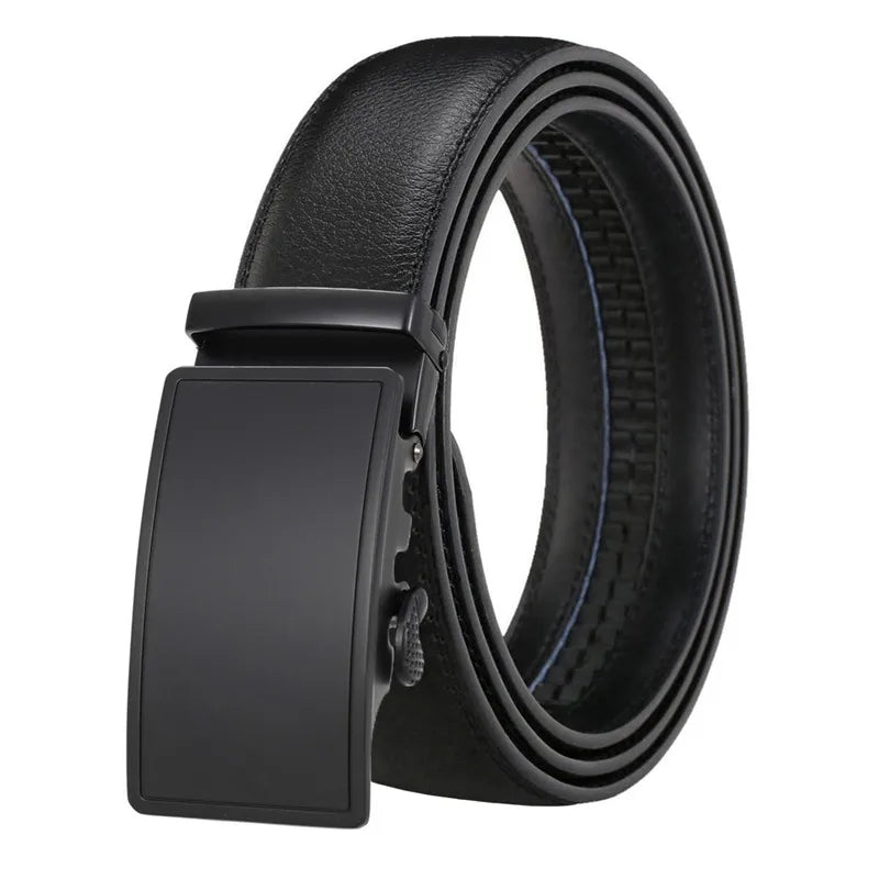 LQbelt Black Men's Automatic Buckle Leather Belts for Men Ratchet Belt Russian Market Custom LOGO Wholesale Stock Factory