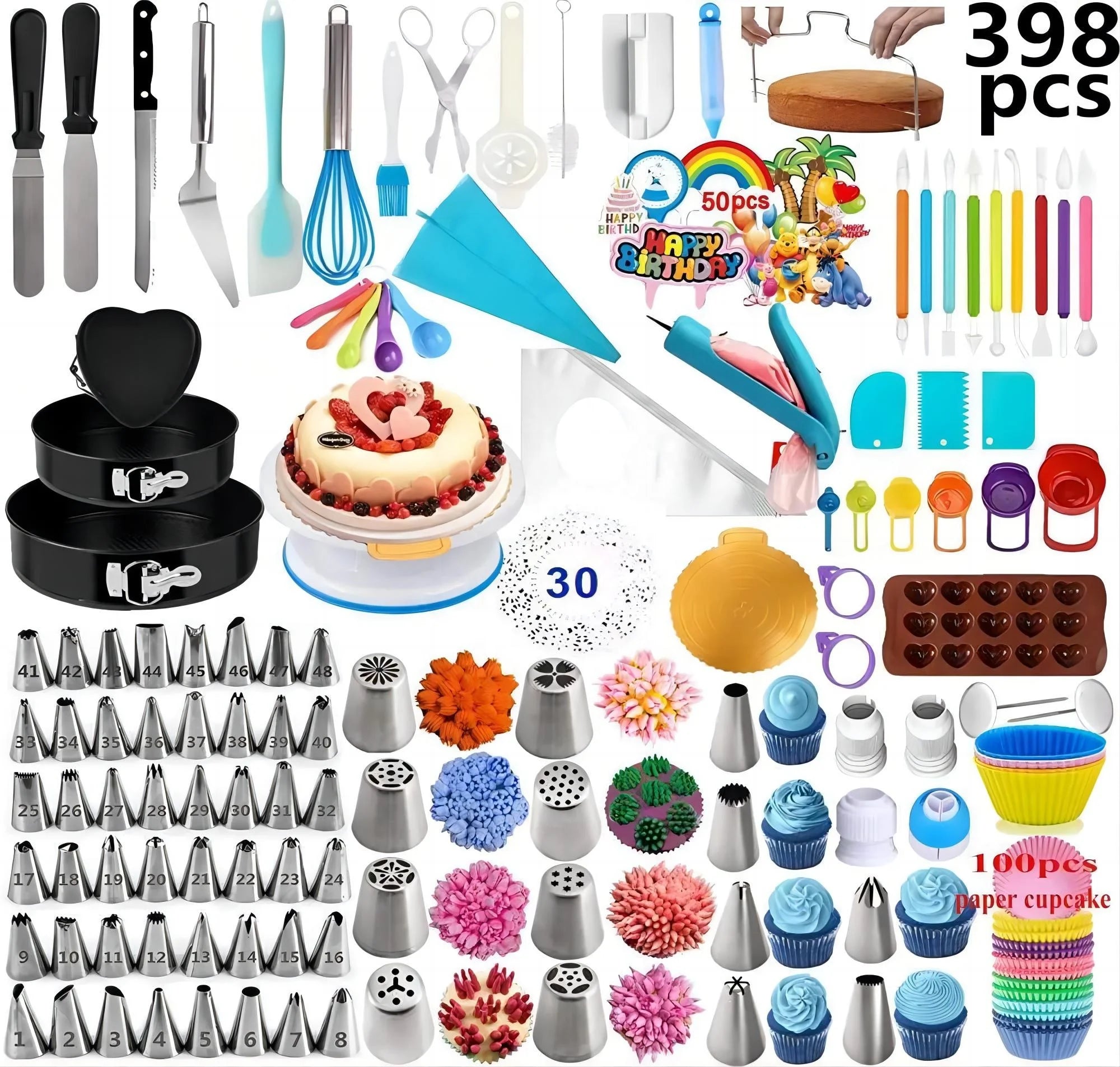 137/110/84pcs Plastic Eco-Friendly Cake Decorating Tools Kit Pastry Baking Utensils Rotating Turntable Stand Icing Piping Tips