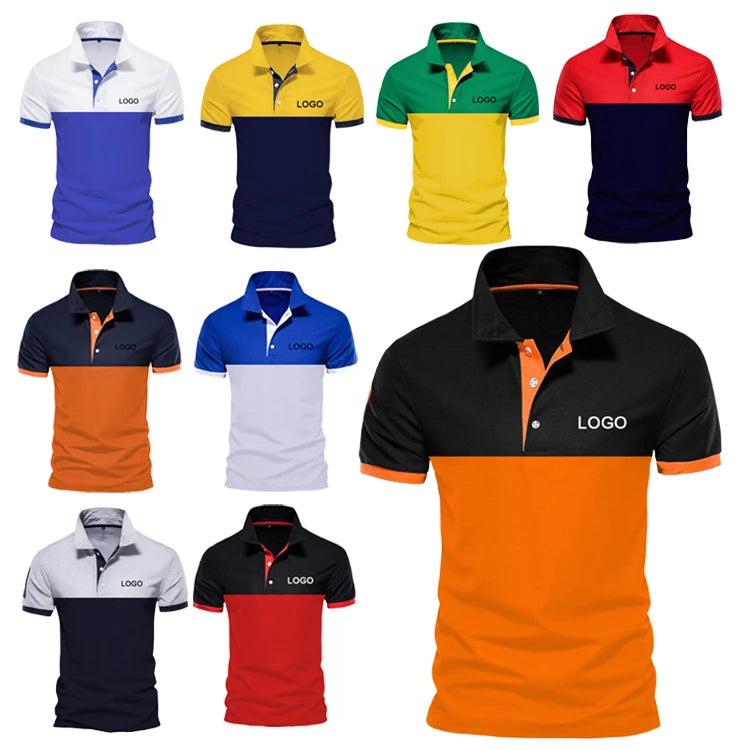 Wholesale Color Patchwork Design Lapel Polo T-Shirt European American Sports Golf Shirt Tops Streetwear Custom Men's Polo Shirt