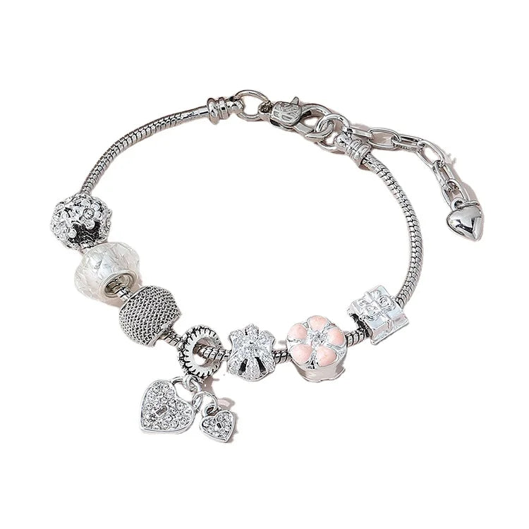 Luxury Charm Bead Crystal Flower Heart Bracelets Metal Bangles Pulsera Punk Rose Gold Zirconia Bracelet Jewelry for Women
