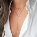 G226 Fashion Stainless Steel Jewelry Sets Women Geometric Round Vertical Bar Pendant Clavicle Chain Multi Layer Necklace