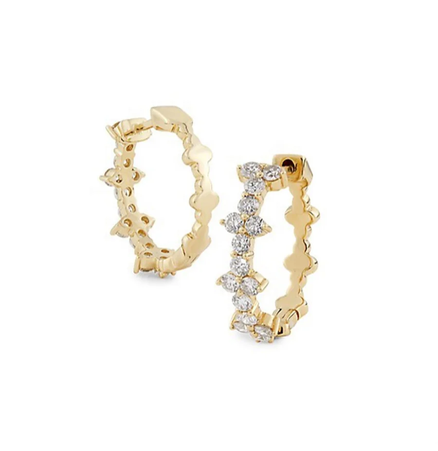 Fashion 18K Gold Plating Brass White CZ Flower Shaped Hoop Earring Jewelry for Lady's Women Jewelry Accessories