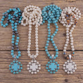 Bohemian Western Jewelry 8mm Multi Natural Stone Knotted White Howlite Turquoise Blue Cross Necklace