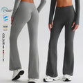 SHINBENE 32" Recycled Polyester Women No Camel Toe Gym Flare Leggings Sustainable Workout Yoga Scrunch Flare Pants